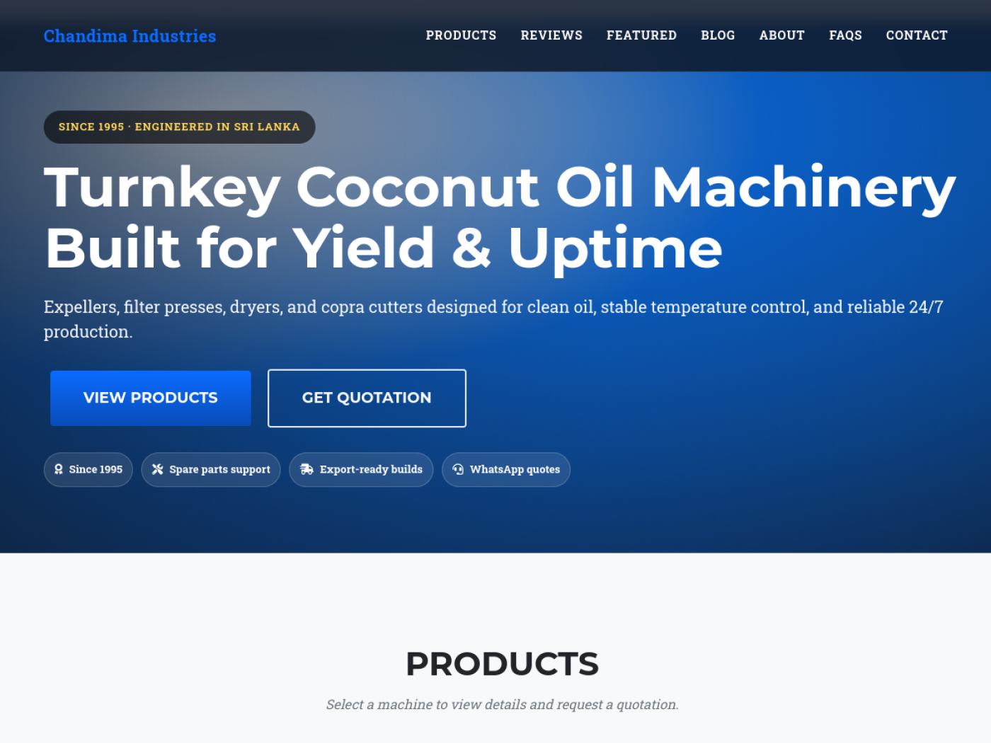 Chandima Industries coconut oil machinery website homepage